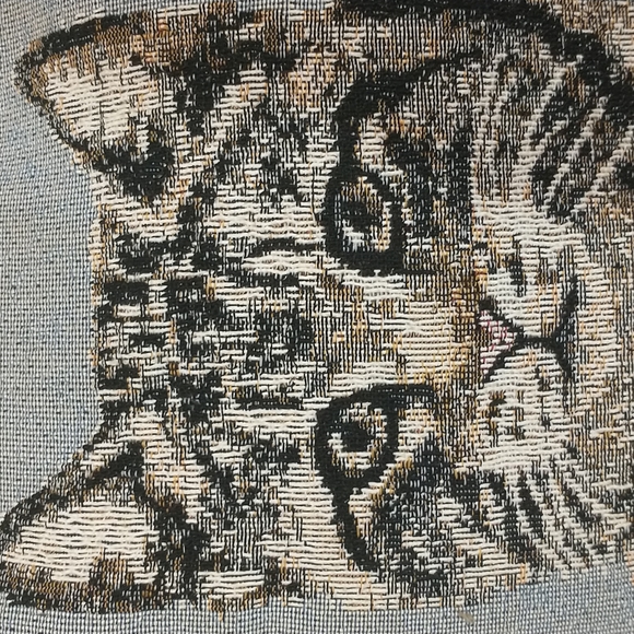 Tabby Cat Woven Tapestry Pillow Tortoiseshell Kitty 18x12 Signed 90s Y2K Vintage - Picture 2 of 7